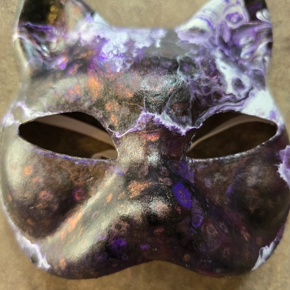 HANDCRAFTED Upcycled Cat Fask Mask HANDPAINTED Wall Art Decor Halloween Cat Mask - Picture 7 of 17